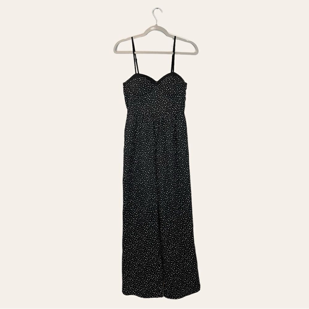 Band of Gypsies Jumpsuit Black White Polka Dot Wide Leg Smocked Back Size S